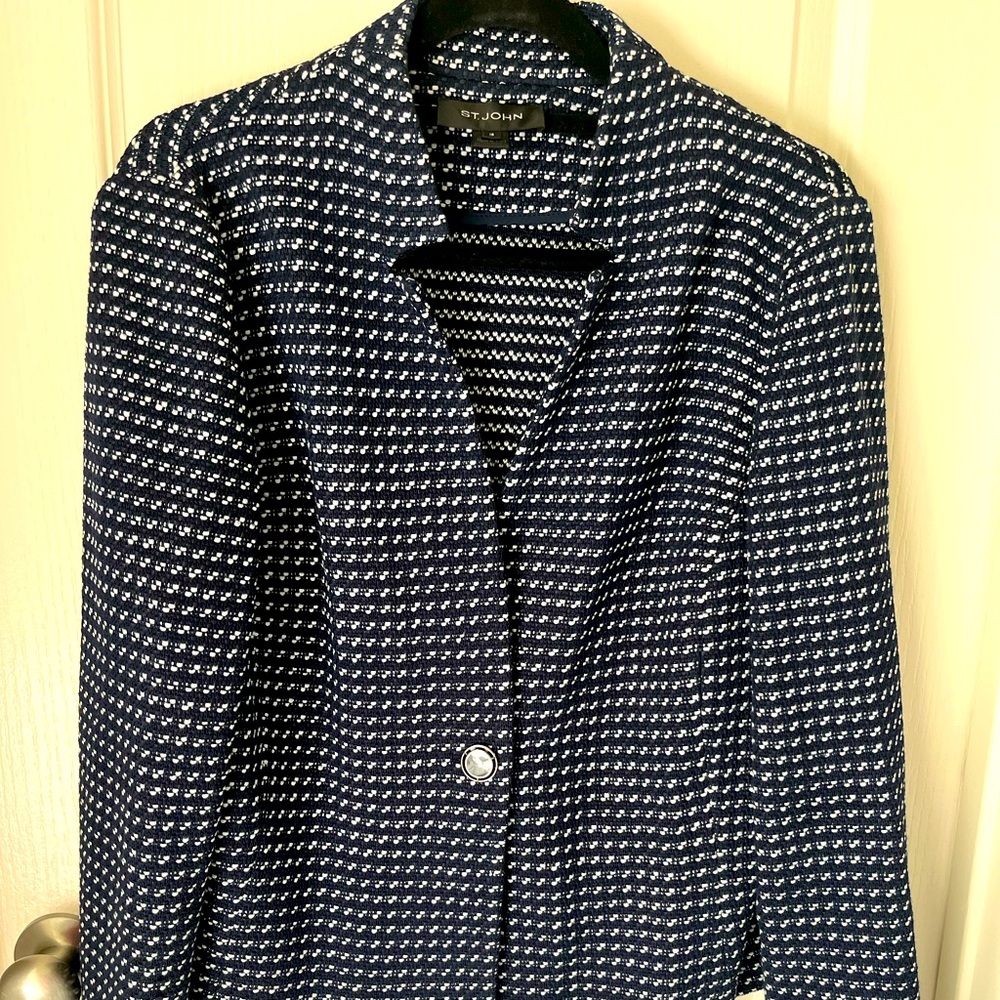 St. John Marled Space Dyed Tweed Knit Trim Jacket